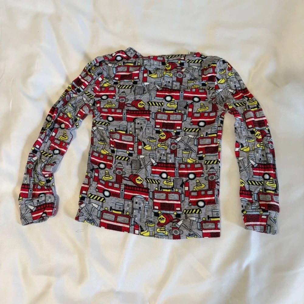 Mick Mack LTD Kids 24M Bamboo Viscose Fire Truck Pajama Set Gray Red 2 Piece